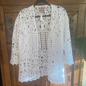 Chico's Intricate White Lace Cardigan